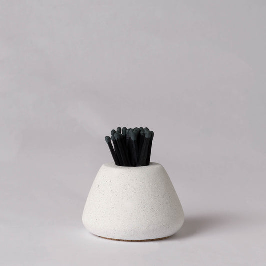 Mid-Century Candle & Matchstick Holder - White
